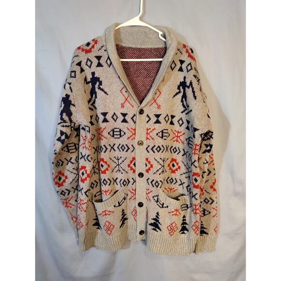 Gray Ski Knit Lapal Collar Cardigan - Picture 1 of 6